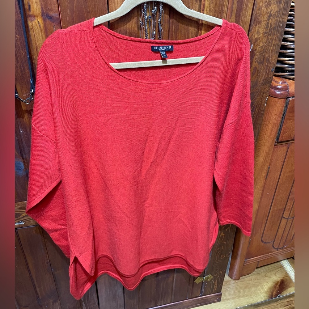 Eileen Fisher 2X Orangey Red 100% Merino wool sweater